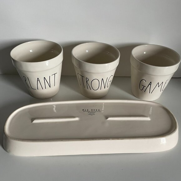 Rae Dunn Plant Pots Planter Garden Tray Pot Trio - Picture 6 of 9